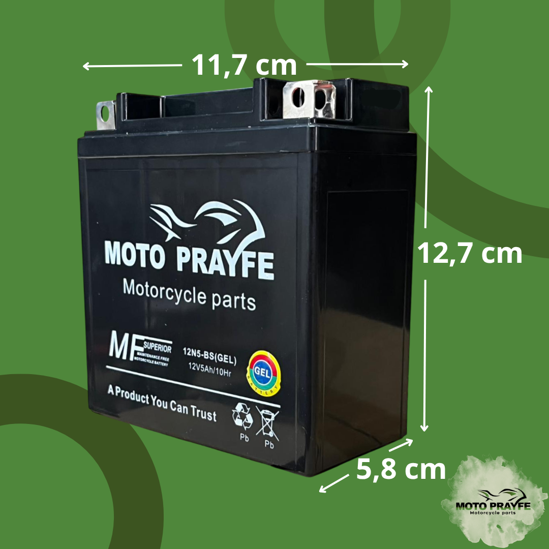 Batería Gel 12N5 — Pulsar 135-FZ 16-Boxer 125- Boxer X 150, Discover 100-125-150, CBF 125, Crypton 115, YBR y +30 modelos