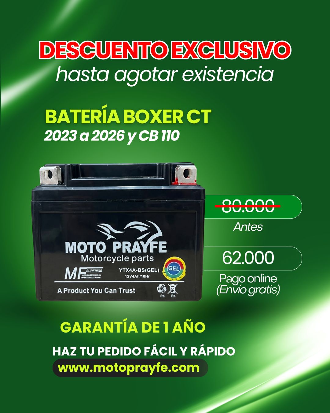 Batería Gel YTX4 — CB 110-Boxer M.N-KS- ES-Suzuki-Best 125-Crypton FI-NAVI 110-DREAM NEO 110-TVS NEO NX110